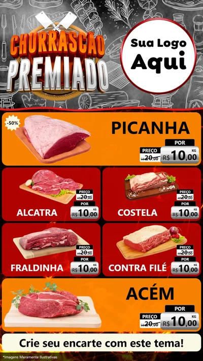 Modelo de TV para TV Vertical com o tema Churrascão Premiado para Açougue