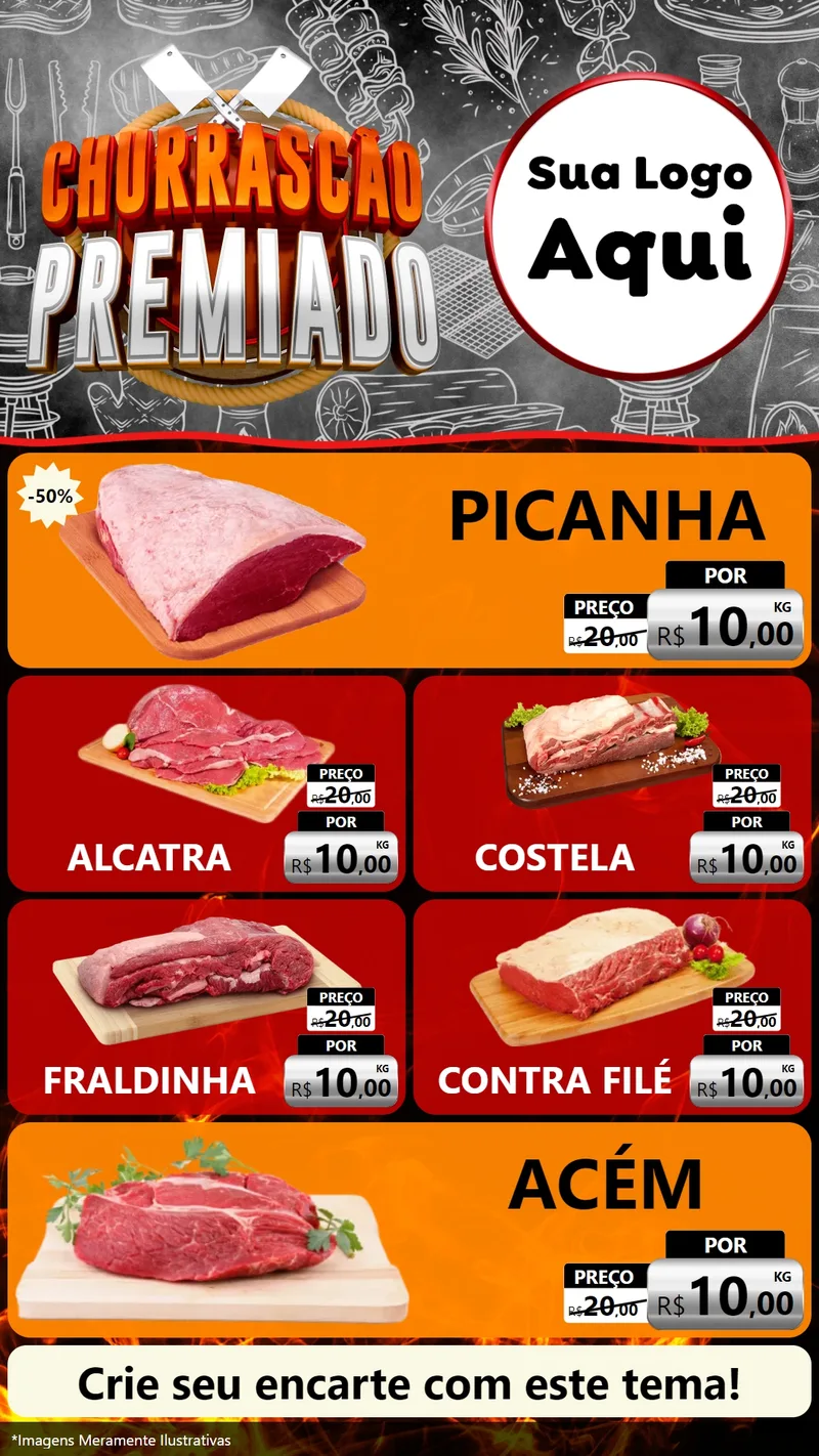 Modelo de TV para TV Vertical com o tema Churrascão Premiado para Açougue