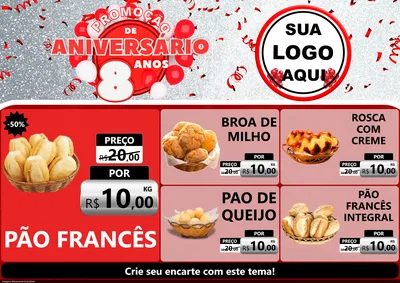 Modelo de Encarte para Encarte A4 Horizontal com o tema Promoção de Aniversário - 8 Anos para Padaria