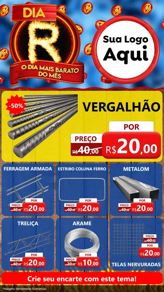 Modelo de Rede Social para Stories com o tema Dia R - O Dia Mais Barato Do Mês para Ferragens