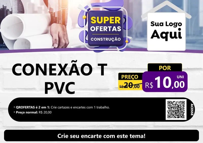 Modelo de Cartaz para Cartaz A4 Horizontal com o tema Super Ofertas - Construção para Tubos e conexões