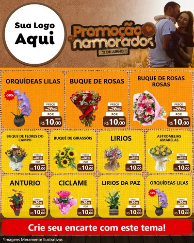 Modelo de Rede Social para Feed Instagram com o tema Promoção Namorados para Floricultura e jardim
