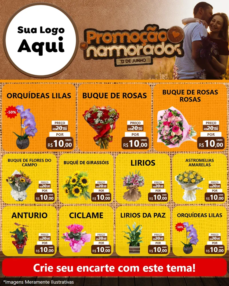 Modelo de Rede Social para Feed Instagram com o tema Promoção Namorados para Floricultura e jardim