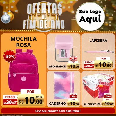 Modelo de Rede Social para Feed Facebook com o tema Ofertas de Fim de Ano para Papelaria