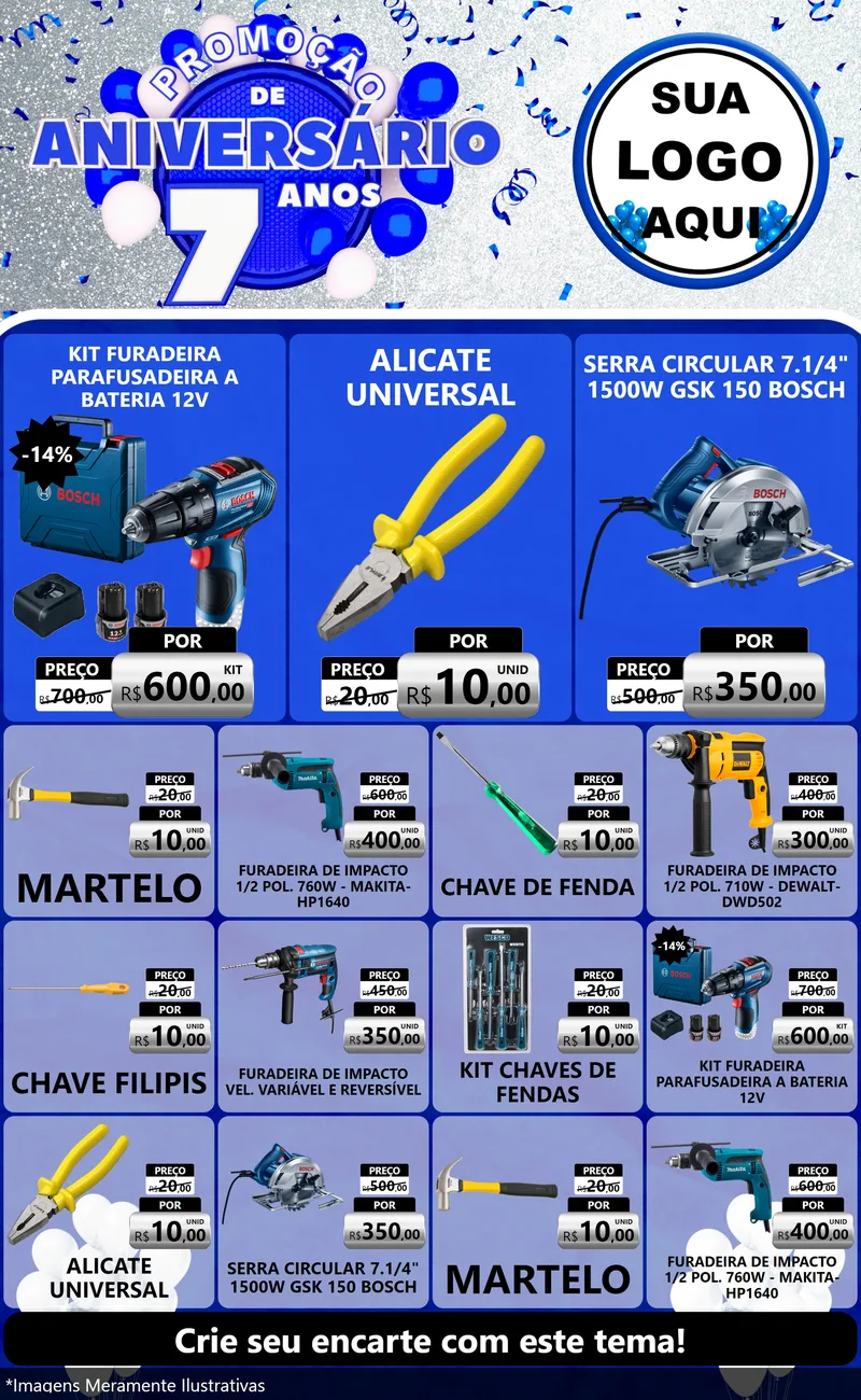 Modelo de Encarte para Encarte Grande com o tema Promoção de Aniversário - 7 Anos para Maquinas e Ferramentas