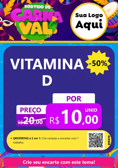 Modelo de Cartaz para Cartaz A4 Vertical com o tema Sorteio de Carnaval para Farmácia