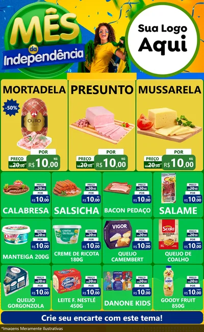 Modelo de Encarte para Encarte Grande com o tema Mês da Independência para Frios e Laticínios