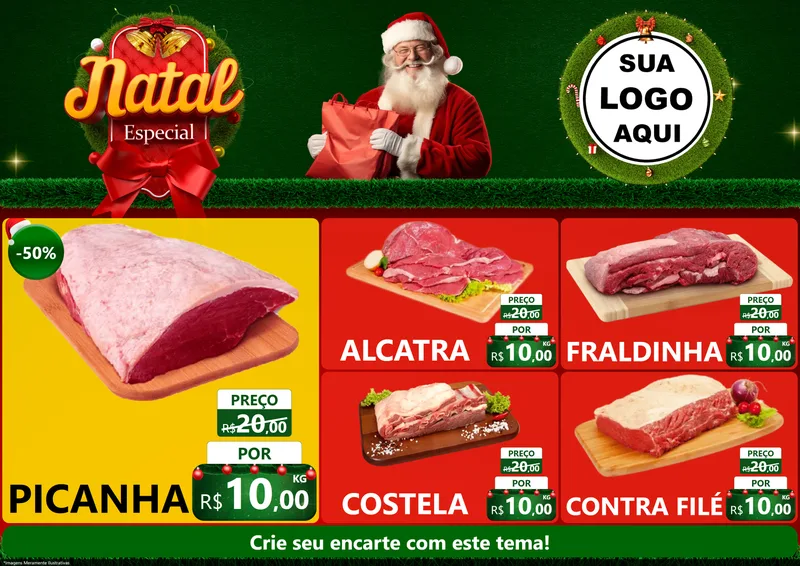 Modelo de Encarte para Encarte A4 Horizontal com o tema Natal Especial para Açougue