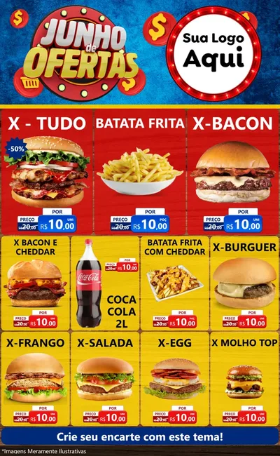 Modelo de Encarte para Encarte Grande com o tema Junho de Ofertas para Hamburgueria