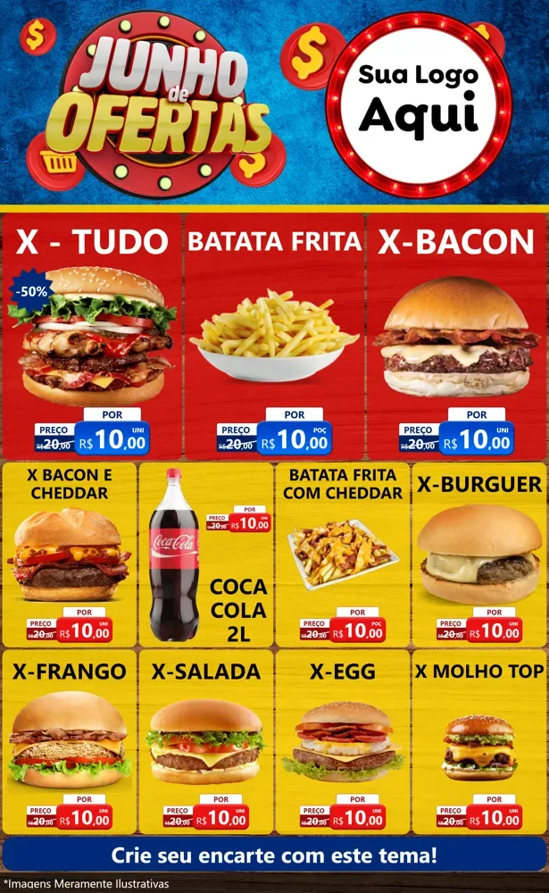 Modelo de Encarte para Encarte Grande com o tema Junho de Ofertas para Hamburgueria