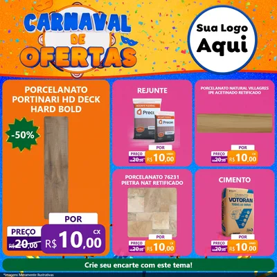 Modelo de Rede Social para Feed Facebook com o tema Carnaval de Ofertas para Pisos e revestimentos