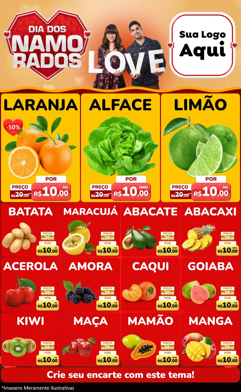 Modelo de Encarte para Encarte Grande com o tema Dia dos Namorados para Hortifrúti