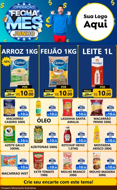 Modelo de Encarte para Encarte Grande com o tema Operação Fecha Mês, Junho para Supermercado