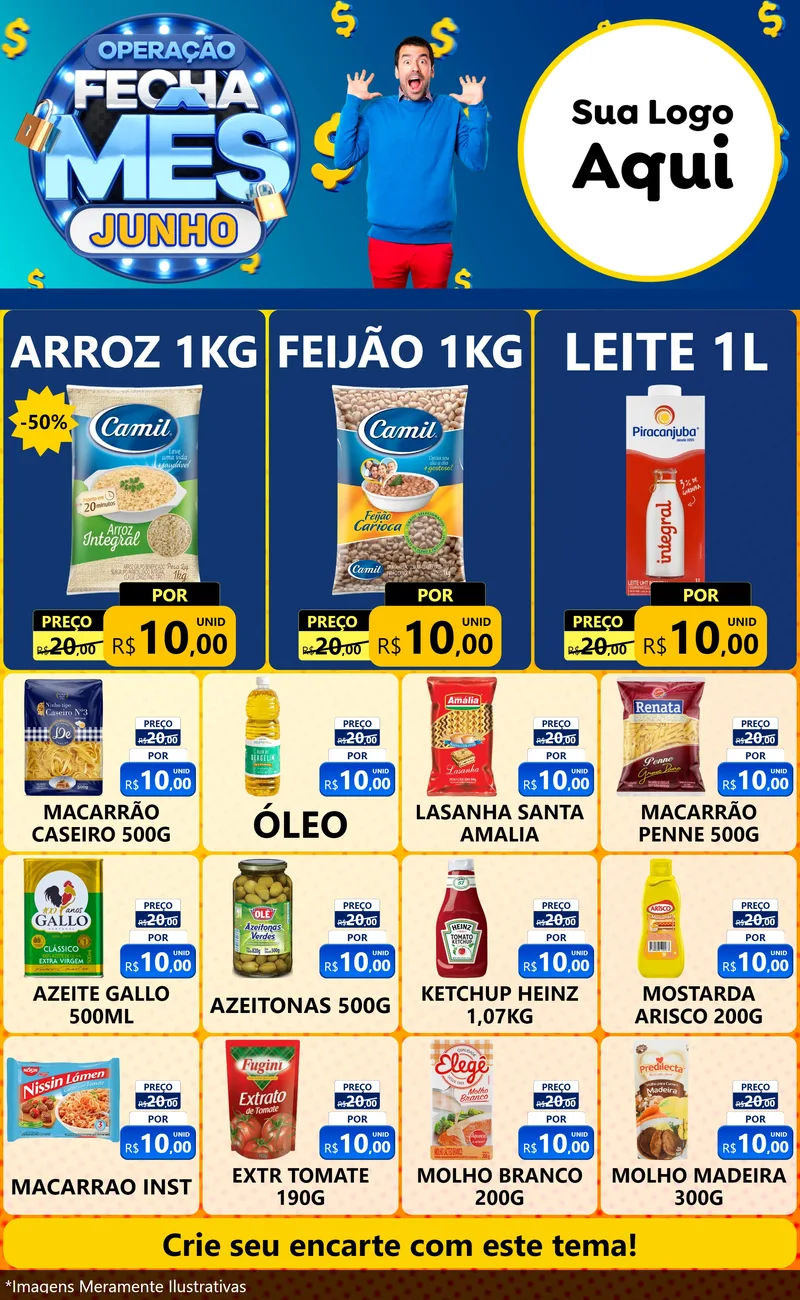 Modelo de Encarte para Encarte Grande com o tema Operação Fecha Mês, Junho para Supermercado