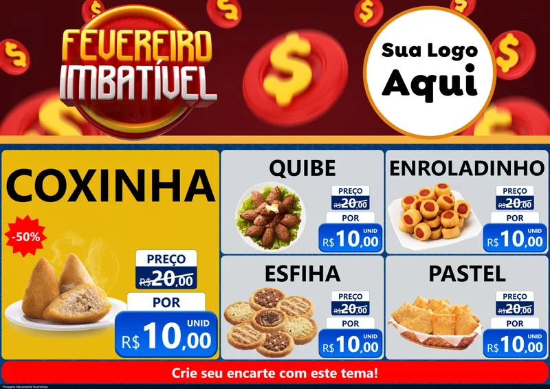 Modelo de Encarte para Encarte A4 Horizontal com o tema Fevereiro Imbatível para Salgadaria