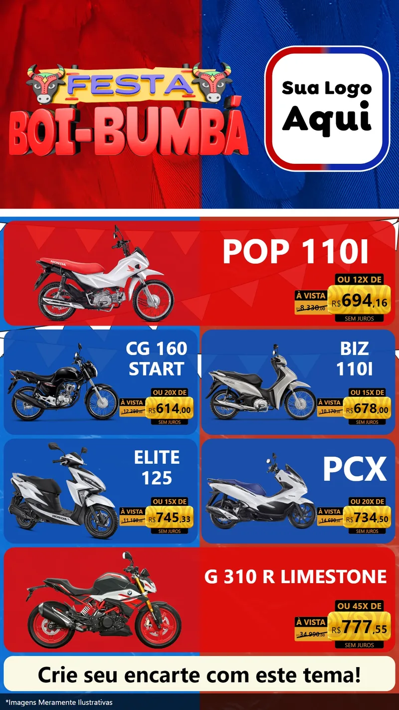 Modelo de TV para TV Vertical com o tema Festa Boi Bumbá para Concessionaria de Motos