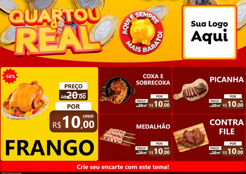 Modelo de Encarte para Encarte A4 Horizontal com o tema Quartou do Real para Assados