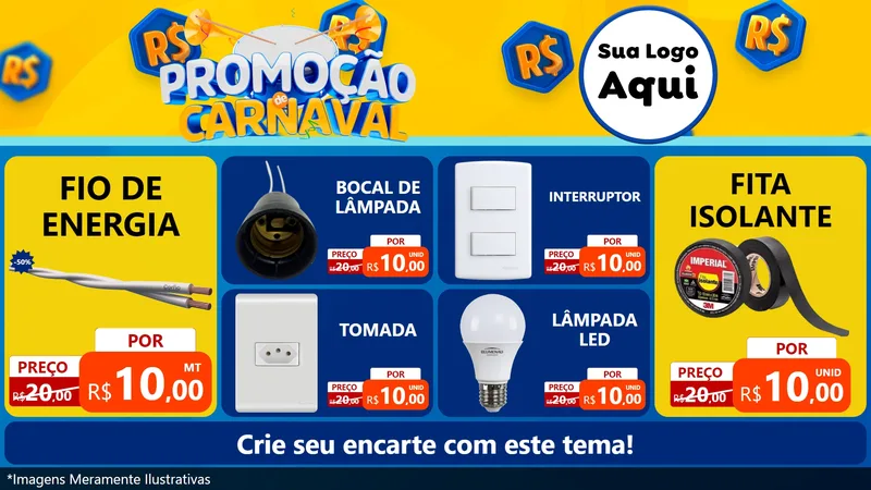 Modelo de TV para TV Horizontal com o tema Promoção de Carnaval para Materiais Elétricos