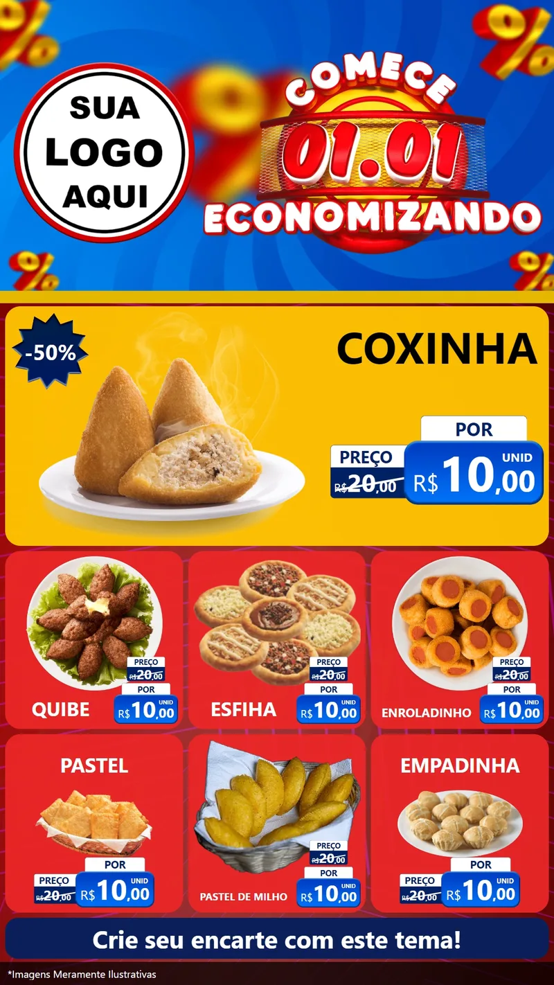 Modelo de Rede Social para Stories com o tema Comece 1º de Janeiro Economizando para Salgadaria