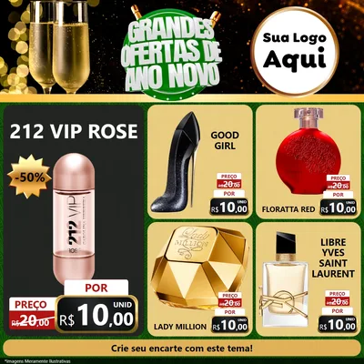 Modelo de Rede Social para Feed Facebook com o tema Grandes Ofertas de Ano Novo para Perfumes