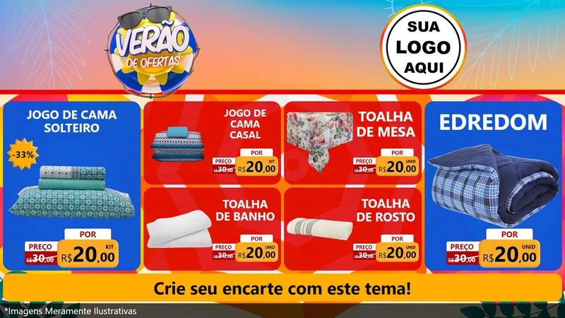 Modelo de TV para TV Horizontal com o tema Verão de Ofertas para Cama, Mesa e Banho