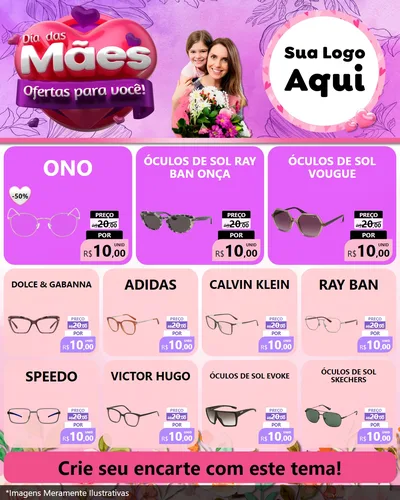 Modelo de Rede Social para Feed Instagram com o tema Dia das Mães Ofertas para Você! para Óticas