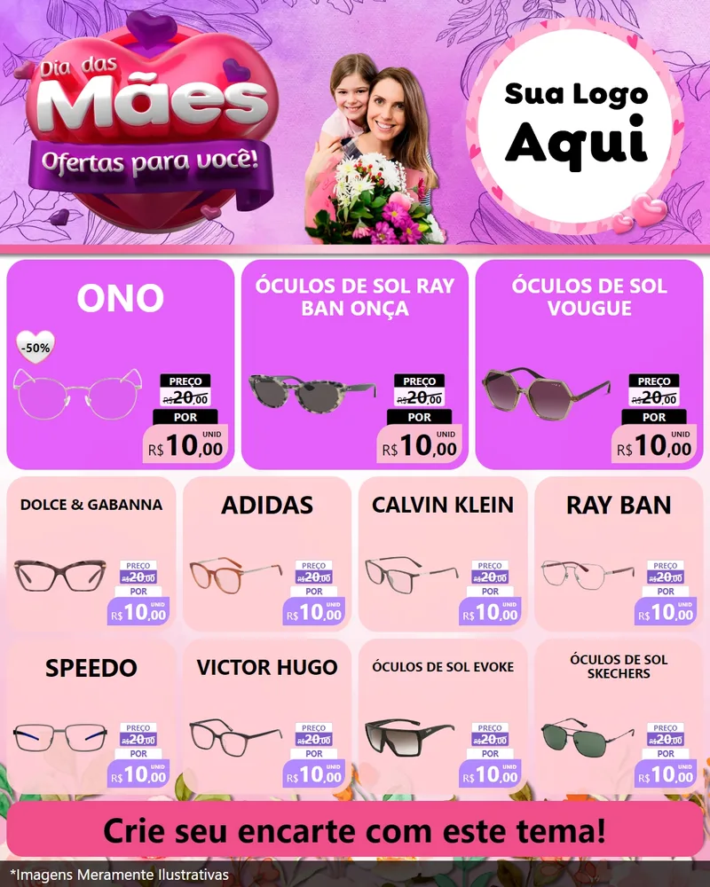 Modelo de Rede Social para Feed Instagram com o tema Dia das Mães Ofertas para Você! para Óticas