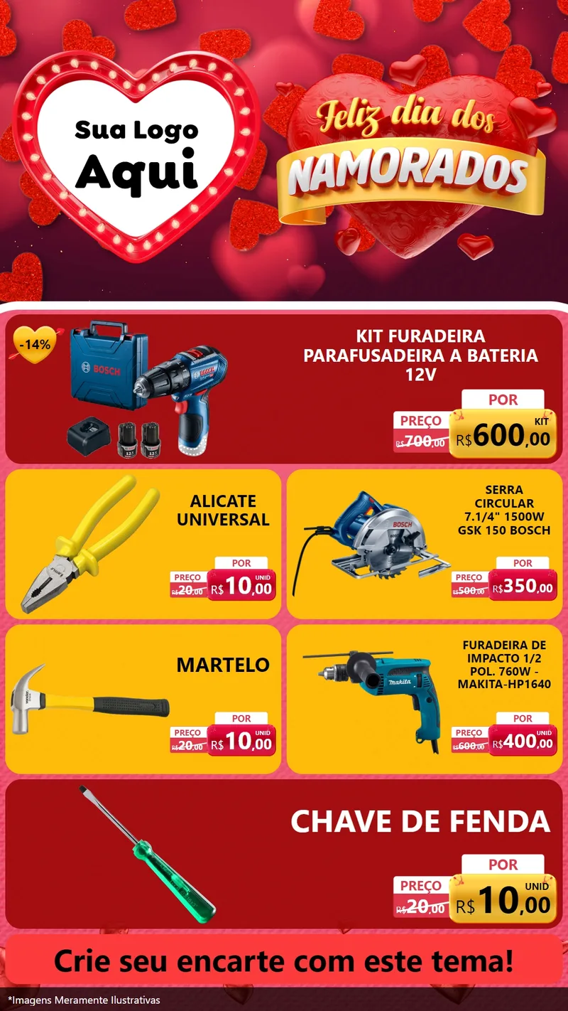 Modelo de TV para TV Vertical com o tema Feliz Dia Dos Namorados para Maquinas e Ferramentas