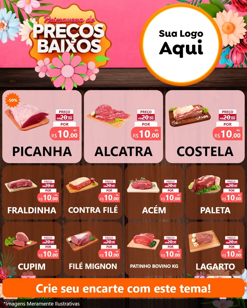 Modelo de Rede Social para Feed Instagram com o tema Primavera de Preços Baixos para Açougue