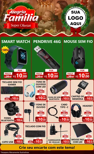 Modelo de Encarte para Encarte Grande com o tema Alegria Em Família - Super Ofertas para Informática