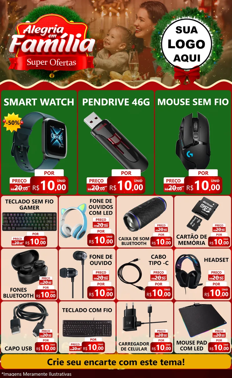 Modelo de Encarte para Encarte Grande com o tema Alegria Em Família - Super Ofertas para Informática