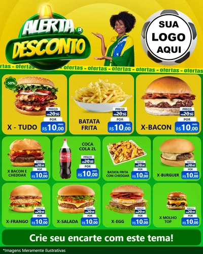 Modelo de Rede Social para Feed Instagram com o tema Alerta de Desconto para Hamburgueria