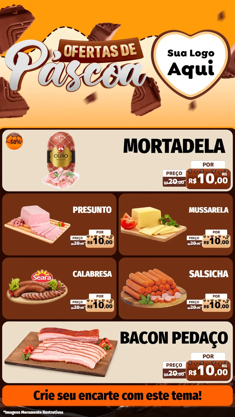 Modelo de TV para TV Vertical com o tema Ofertas de Páscoa para Frios e Laticínios