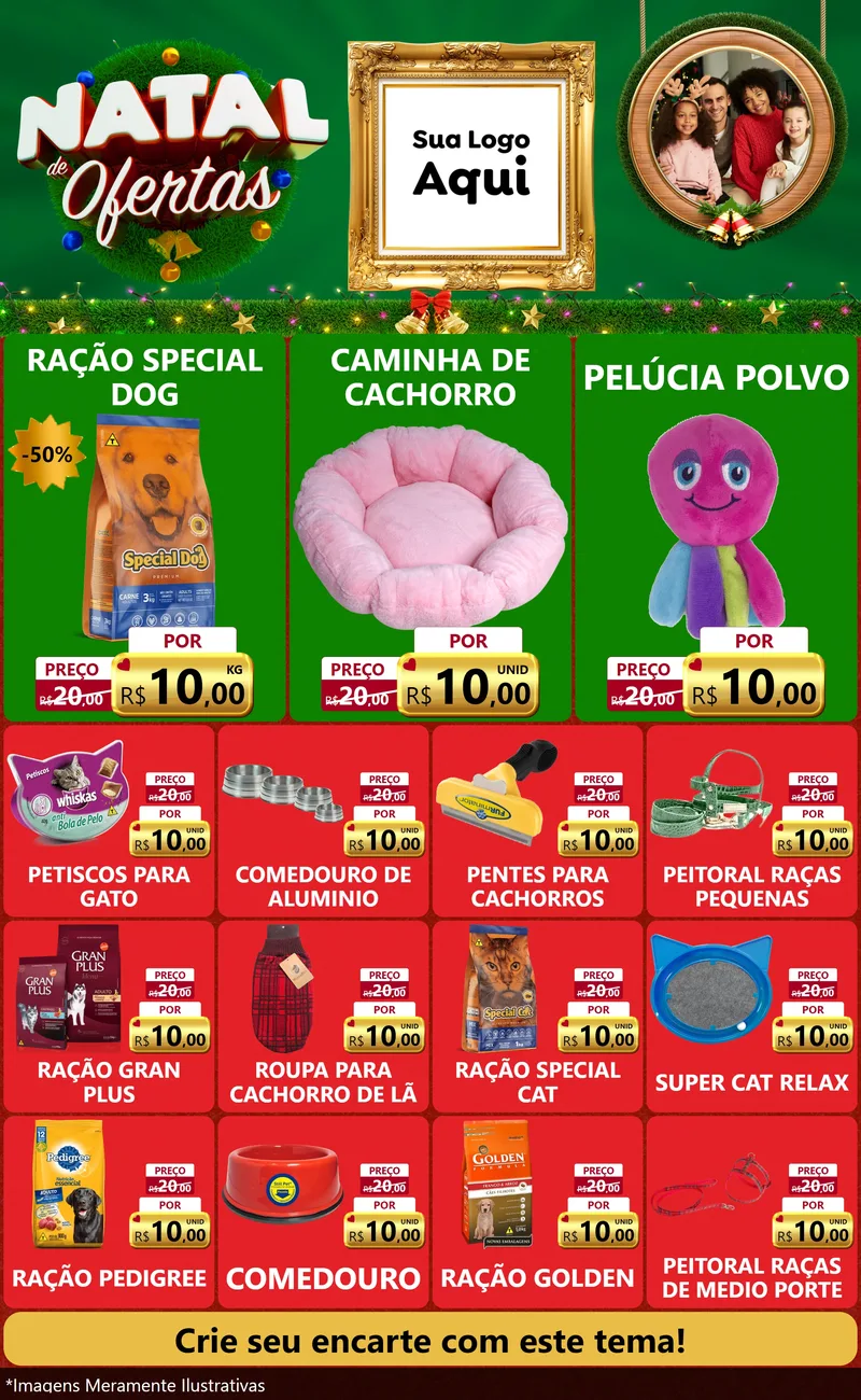 Modelo de Encarte para Encarte Grande com o tema Natal de Ofertas para Pet Shop