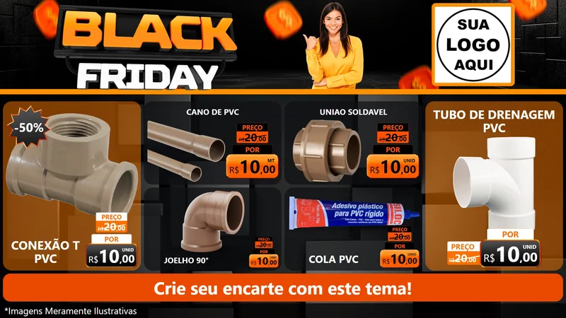 Modelo de TV para TV Horizontal com o tema Black Friday para Tubos e conexões