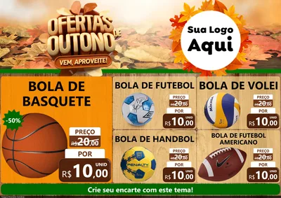 Modelo de Encarte para Encarte A4 Horizontal com o tema Ofertas de Outono - Vem, Aproveite! para Artigos Esportivos