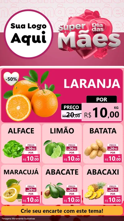 Modelo de Rede Social para Stories com o tema Super Dia Das Mães para Hortifrúti