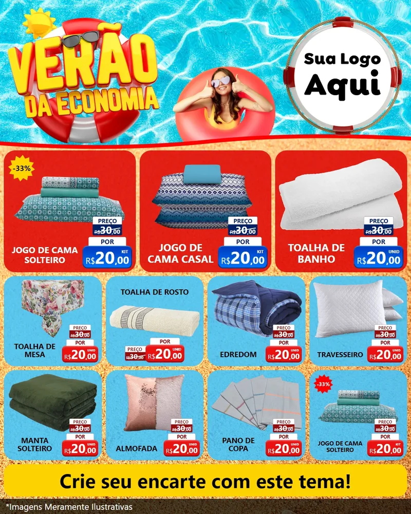 Modelo de Rede Social para Feed Instagram com o tema Verão da Economia para Cama, Mesa e Banho