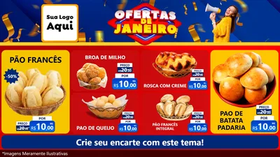 Modelo de TV para TV Horizontal com o tema Ofertas de Janeiro para Padaria