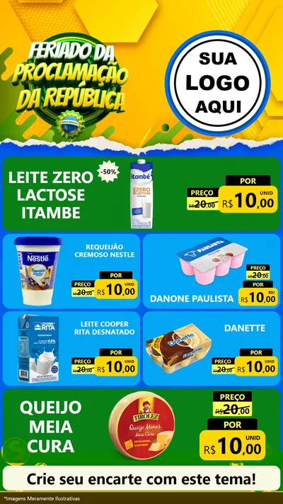 Modelo de TV para TV Vertical com o tema Feriado da Proclamação da República para Frios e Laticínios