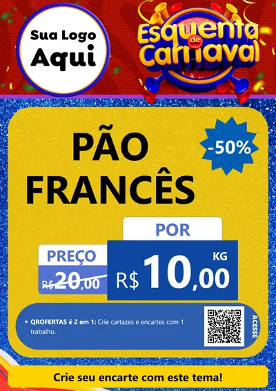 Modelo de Cartaz para Cartaz A4 Vertical com o tema Esquenta de Carnaval para Padaria