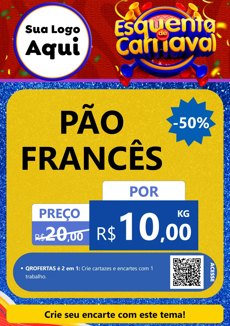 Modelo de Cartaz para Cartaz A4 Vertical com o tema Esquenta de Carnaval para Padaria