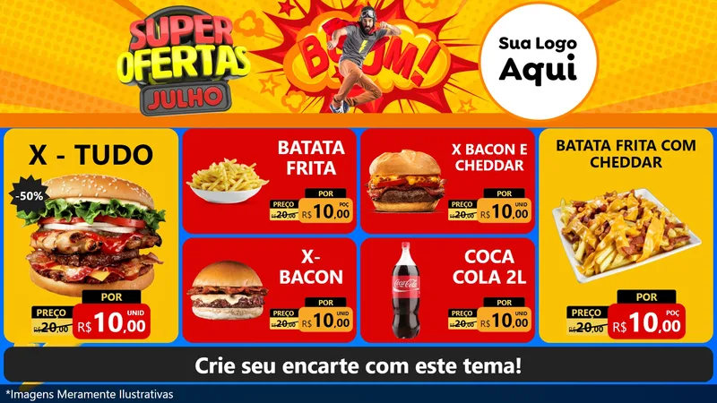 Modelo de TV para TV Horizontal com o tema Super Ofertas Julho para Hamburgueria