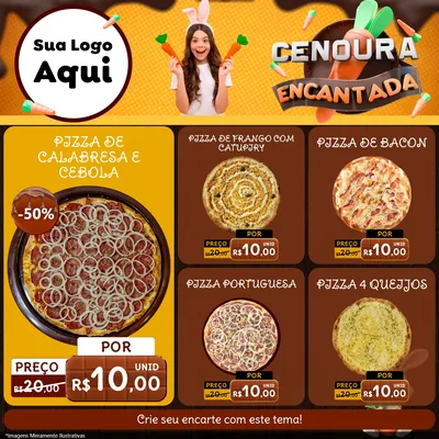Modelo de Rede Social para Feed Facebook com o tema Cenoura Encantada - Páscoa para Pizzaria