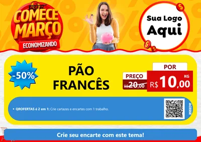 Modelo de Cartaz para Cartaz A4 Horizontal com o tema Comece Março Economizando para Padaria