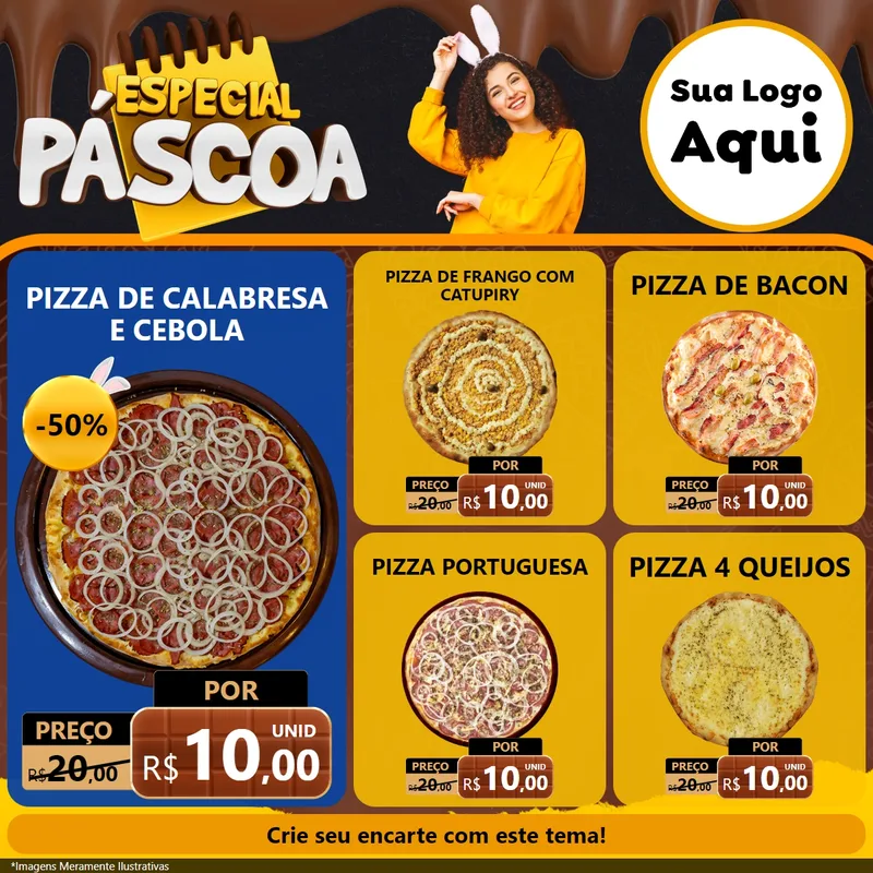 Modelo de Rede Social para Feed Facebook com o tema Especial Páscoa para Pizzaria