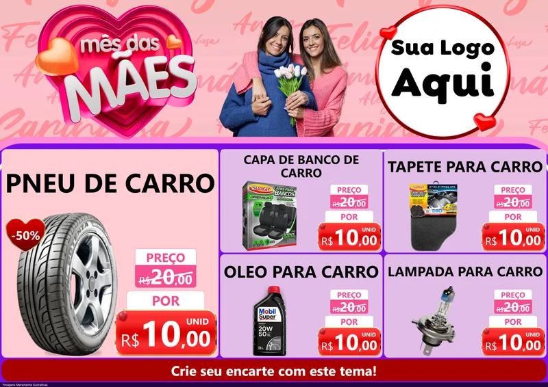 Modelo de Encarte para Encarte A4 Horizontal com o tema Mês Das Mães para Auto peças