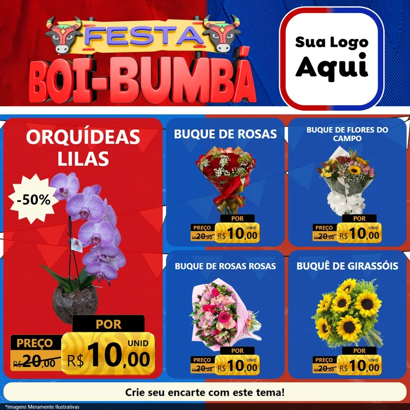 Modelo de Rede Social para Feed Facebook com o tema Festa Boi Bumbá para Floricultura e jardim