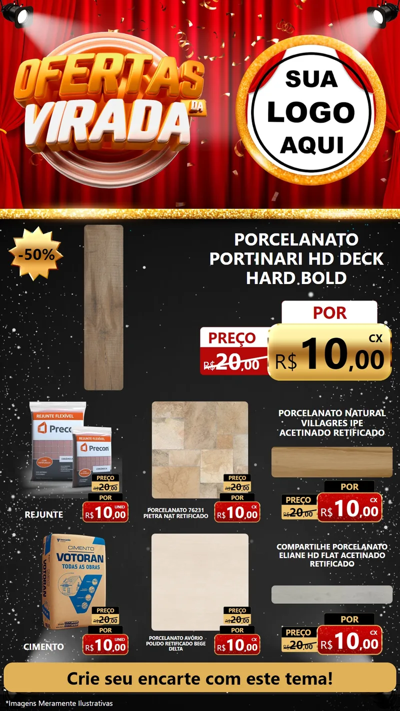 Modelo de Rede Social para Stories com o tema Ofertas da Virada para Pisos e revestimentos