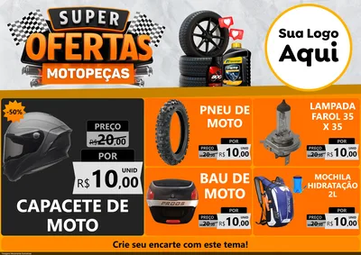 Modelo de Encarte para Encarte A4 Horizontal com o tema Super Ofertas - Motopeças para Moto peças